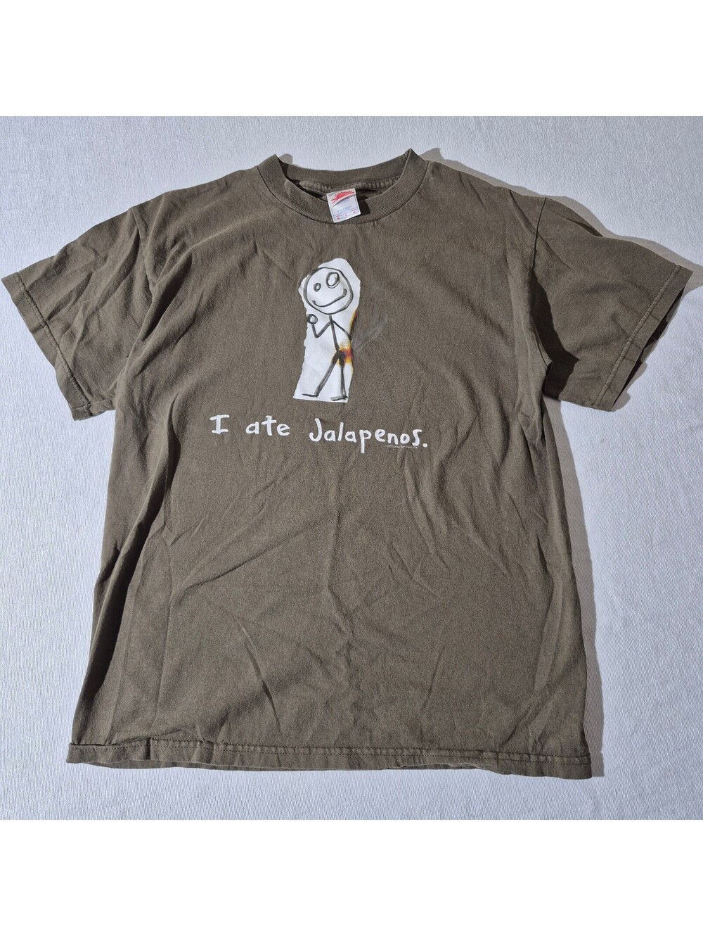 Funny Y2K I ate Jalapenos M Medium Green Stick Figure graphic T-shirt
